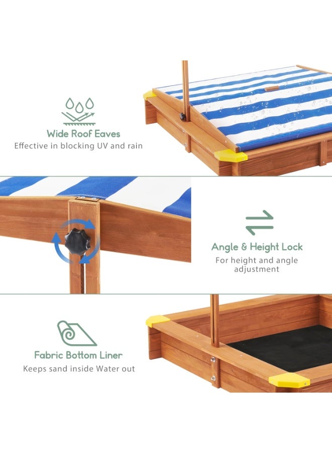 Mederra Kids Sandbox with Cover, 46" Wooden Sand Box w/Adjustable Canopy, Large Outdoor Cedar Sandpit for Backyard Play - Image 5
